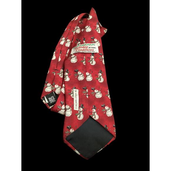 Holiday Creations by MMG Hallmark Mens Christmas Necktie Tie Snowman Red Silk - Picture 3 of 4